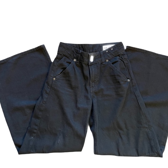 ❤️ GAP MID RISE BLACK BAGGY WIDE LEG JEANS SIZE 24 - Picture 1 of 5
